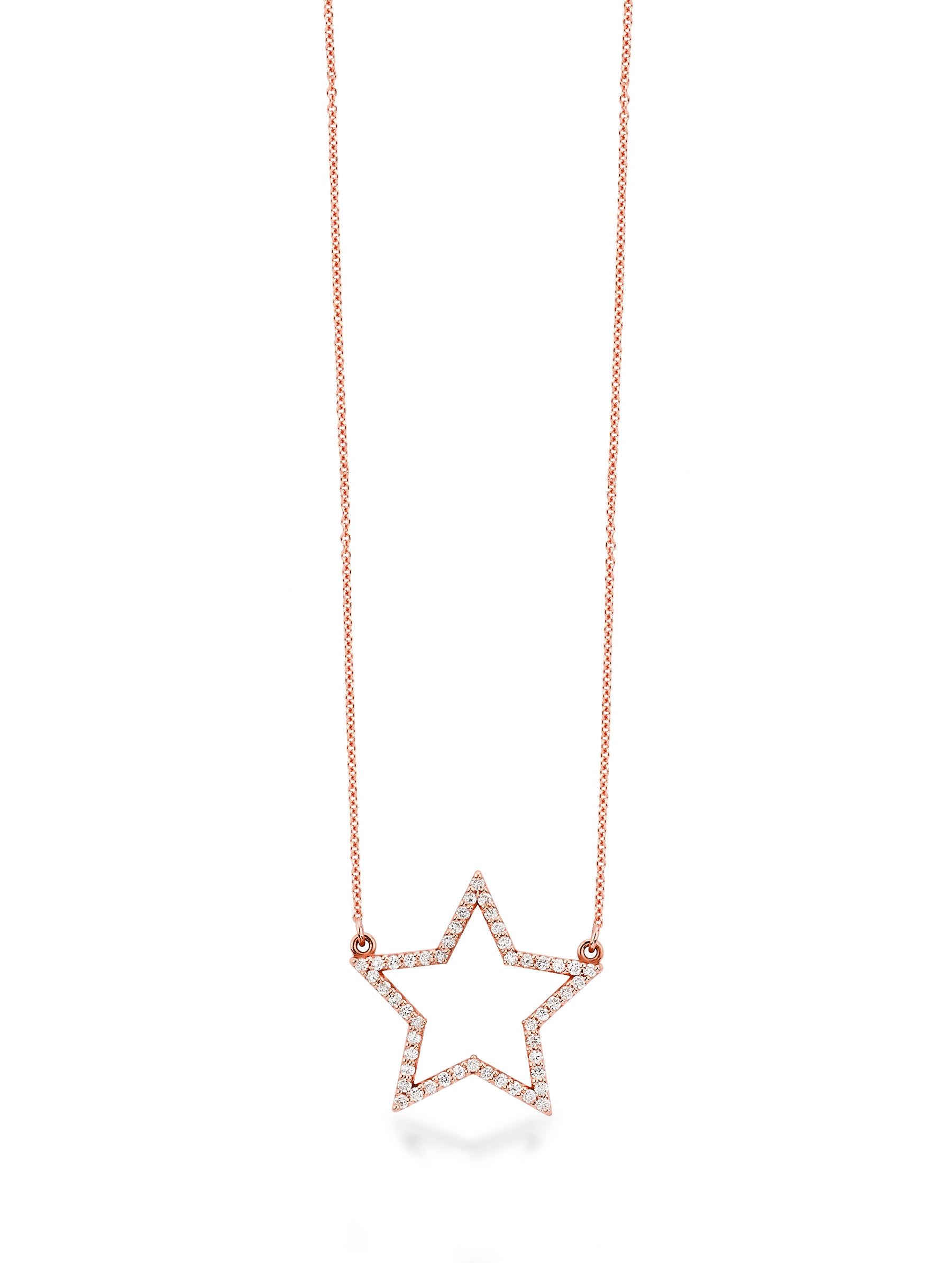 14K Solid Rose Gold Open Star Fine (.24ctw) Diamond Necklace