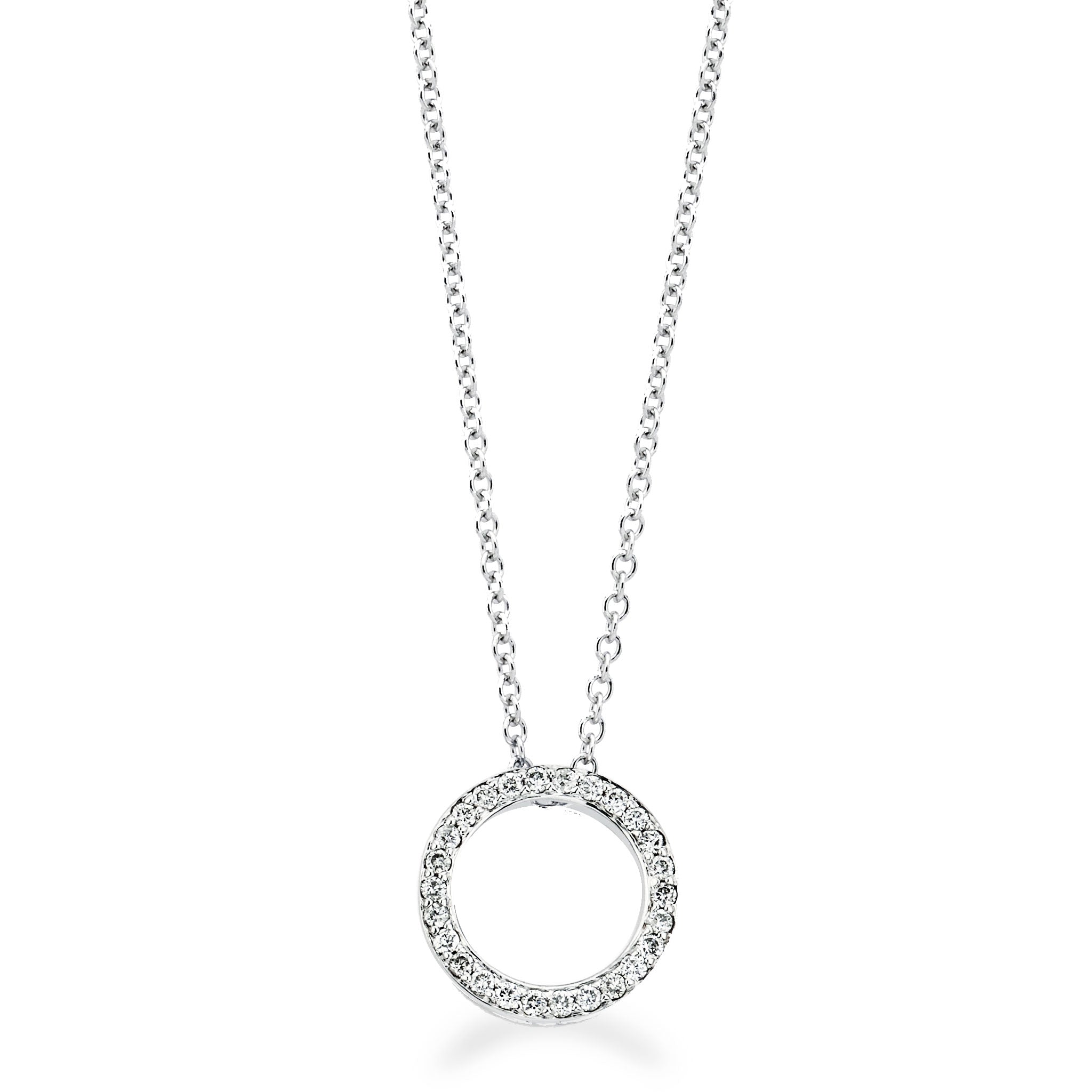 Open Circle Diamond Pendant in 14K White Gold