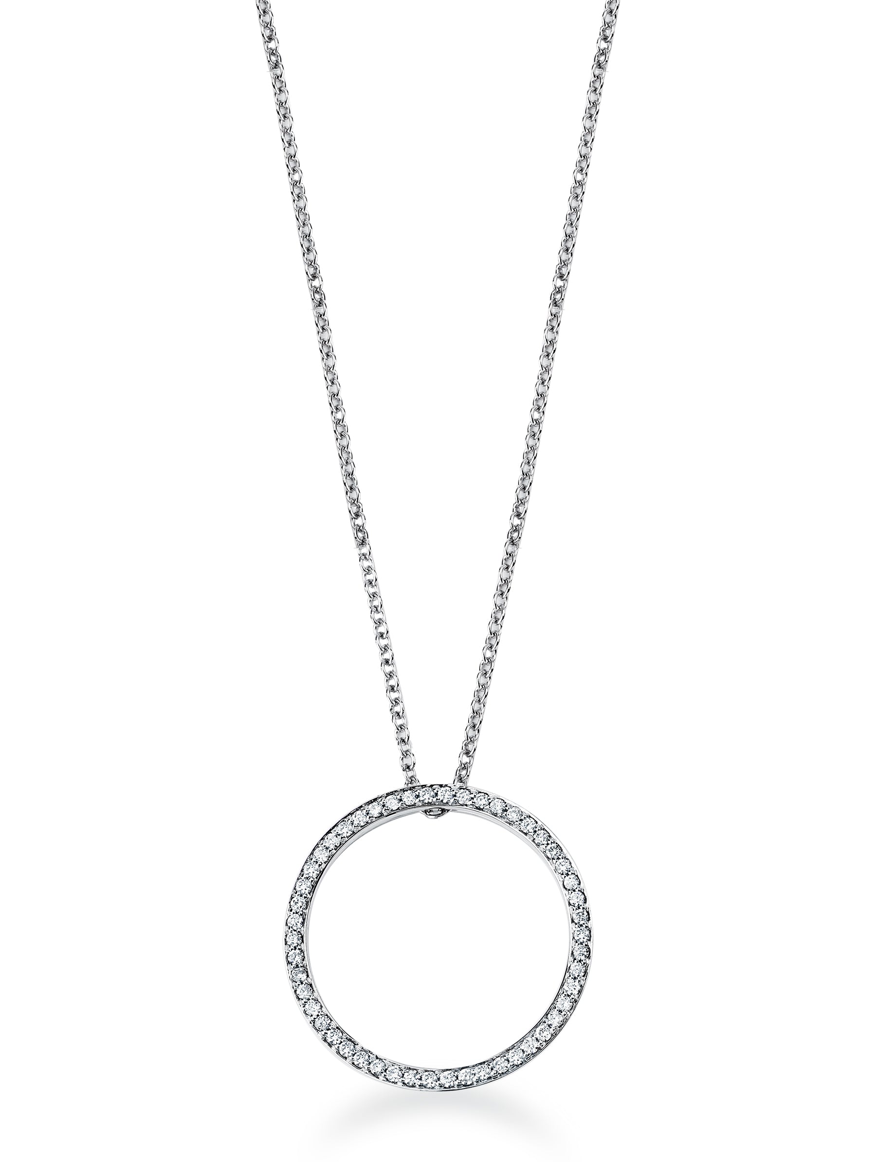 14K Solid White Gold Open Circle (.65ctw) Diamond Pendant