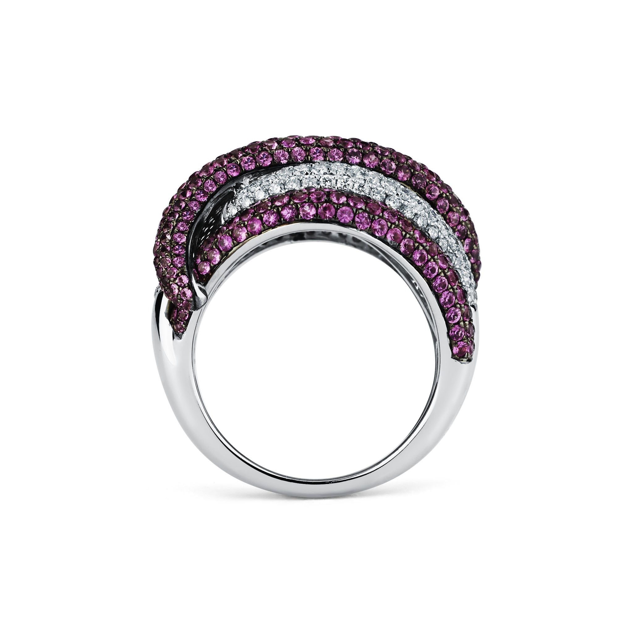 14K Solid Gold (1ctw) Diamonds and (3.32ctw) Sapphires Overlapping Swirl Dome Ring