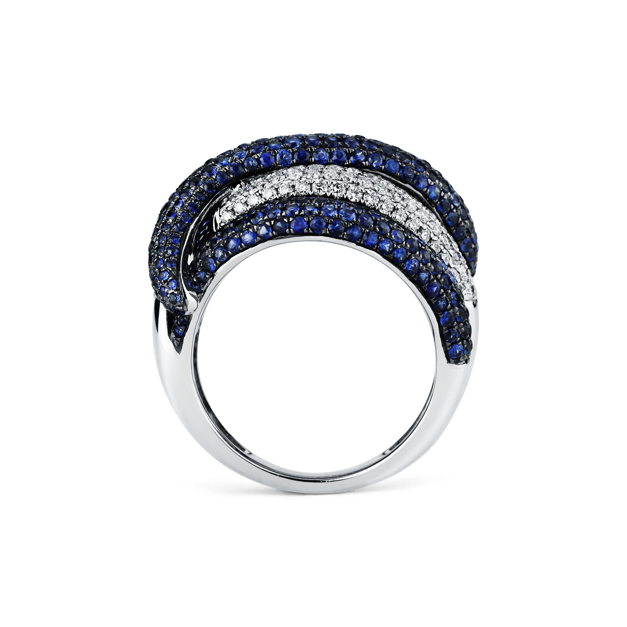 14K Solid Gold (1ctw) Diamonds and (3.32ctw) Sapphires Overlapping Swirl Dome Ring