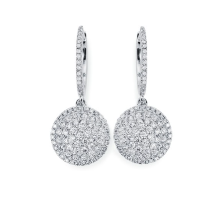 14K Solid Gold (0.81ctw) Diamond Circle Disc Drop Earrings