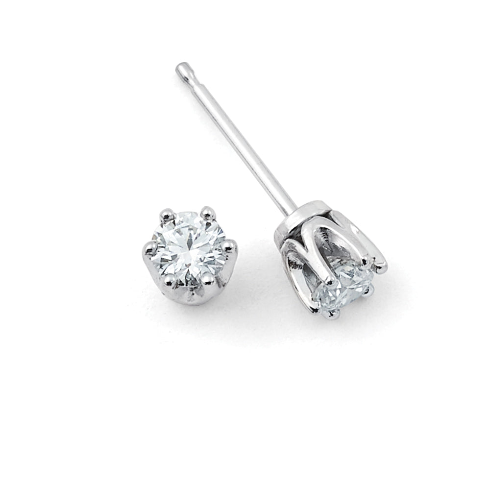 14K Solid White Gold Six-Prong (0.34 ctw) Diamond Stud Earrings