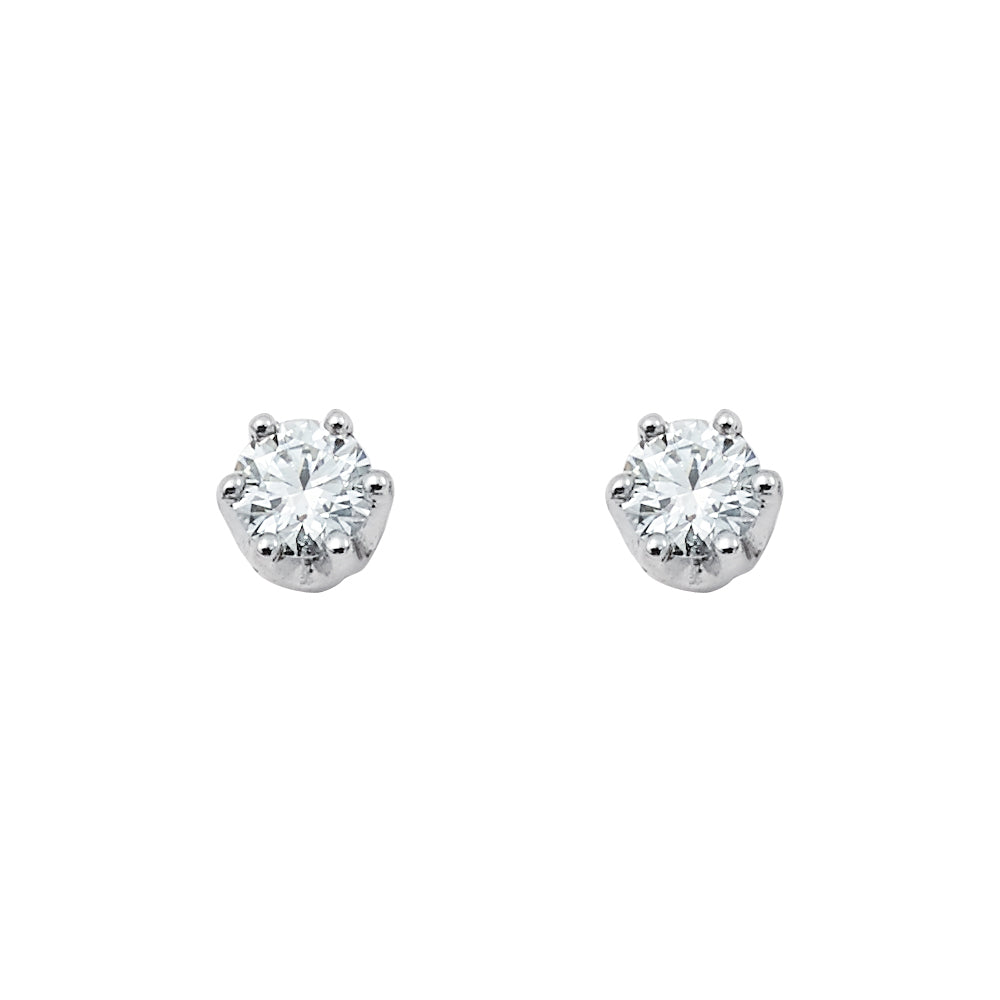 14K Solid White Gold Six-Prong (0.34 ctw) Diamond Stud Earrings