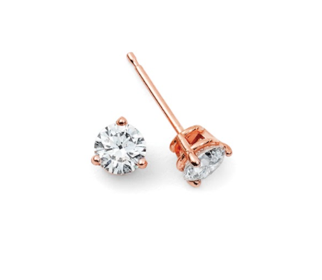 14K Solid Gold Three-Prong (0.72ctw) Diamond Stud Earrings