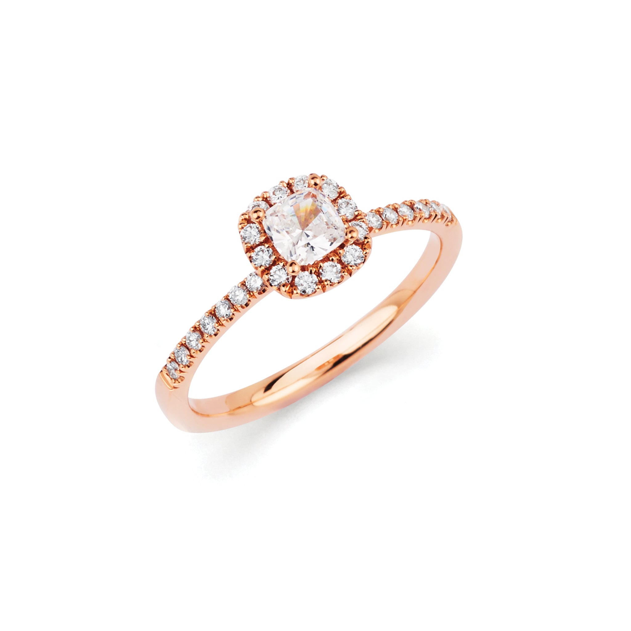 18K Solid Gold (.24ctw) Diamond Halo Engagement Ring with Side Stones