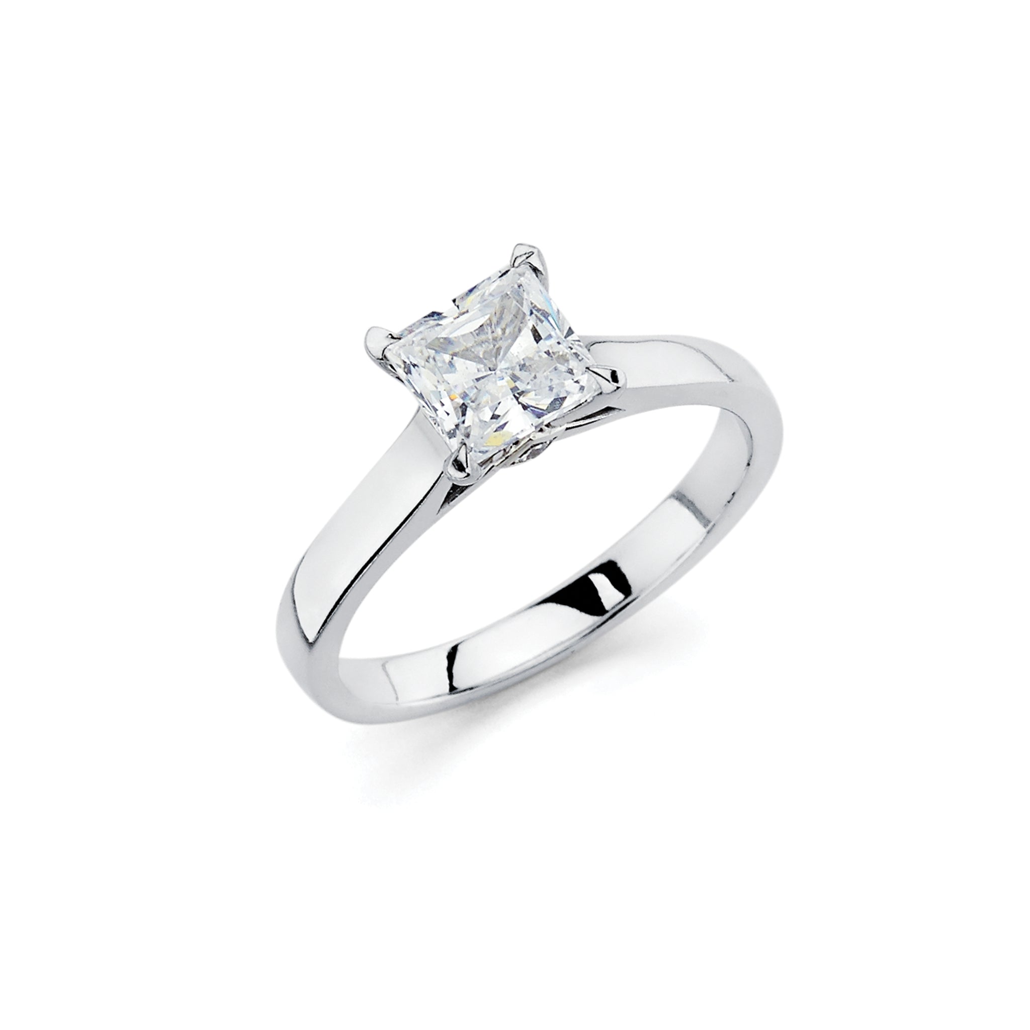 14K Solid Gold Solitaire (.05ctw) Diamond Engagement Ring with Accent Bridge