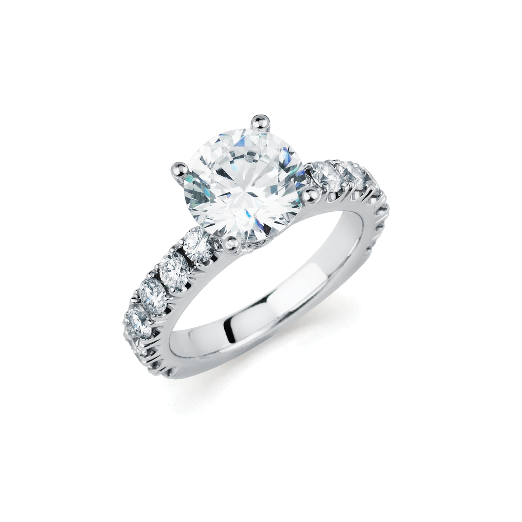 18K Solid White Gold Solitaire (1.13ctw) Diamond Engagement Ring with Side Stones