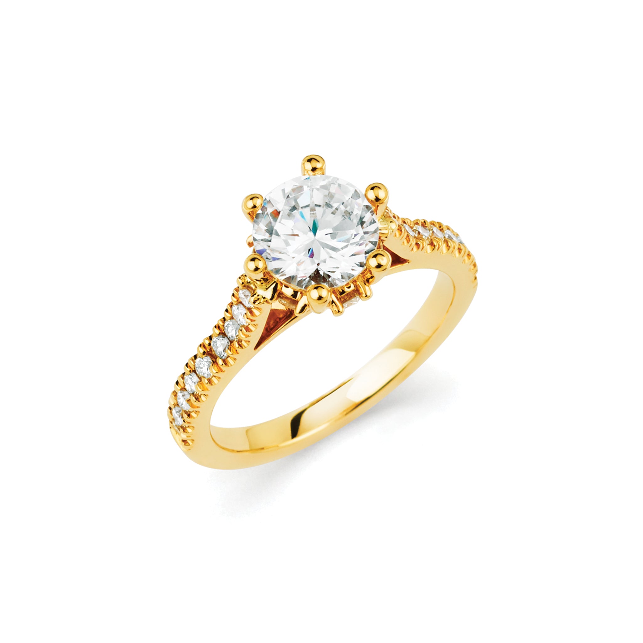 14K Solid Gold Six-prong Set (.58ctw) Diamond Engagement Ring with Side Stones