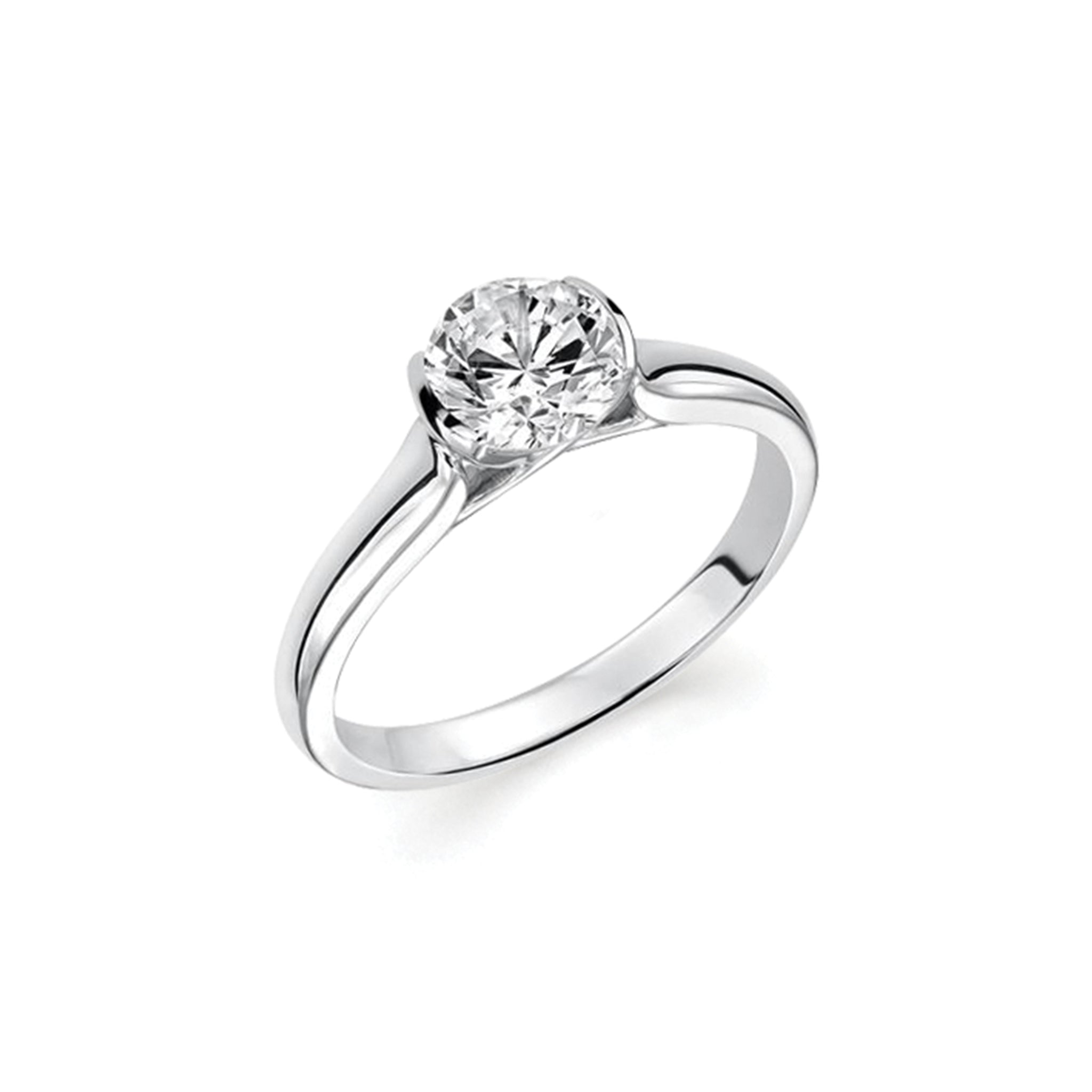 14K Solid White Gold Solitaire Diamond Engagement Ring