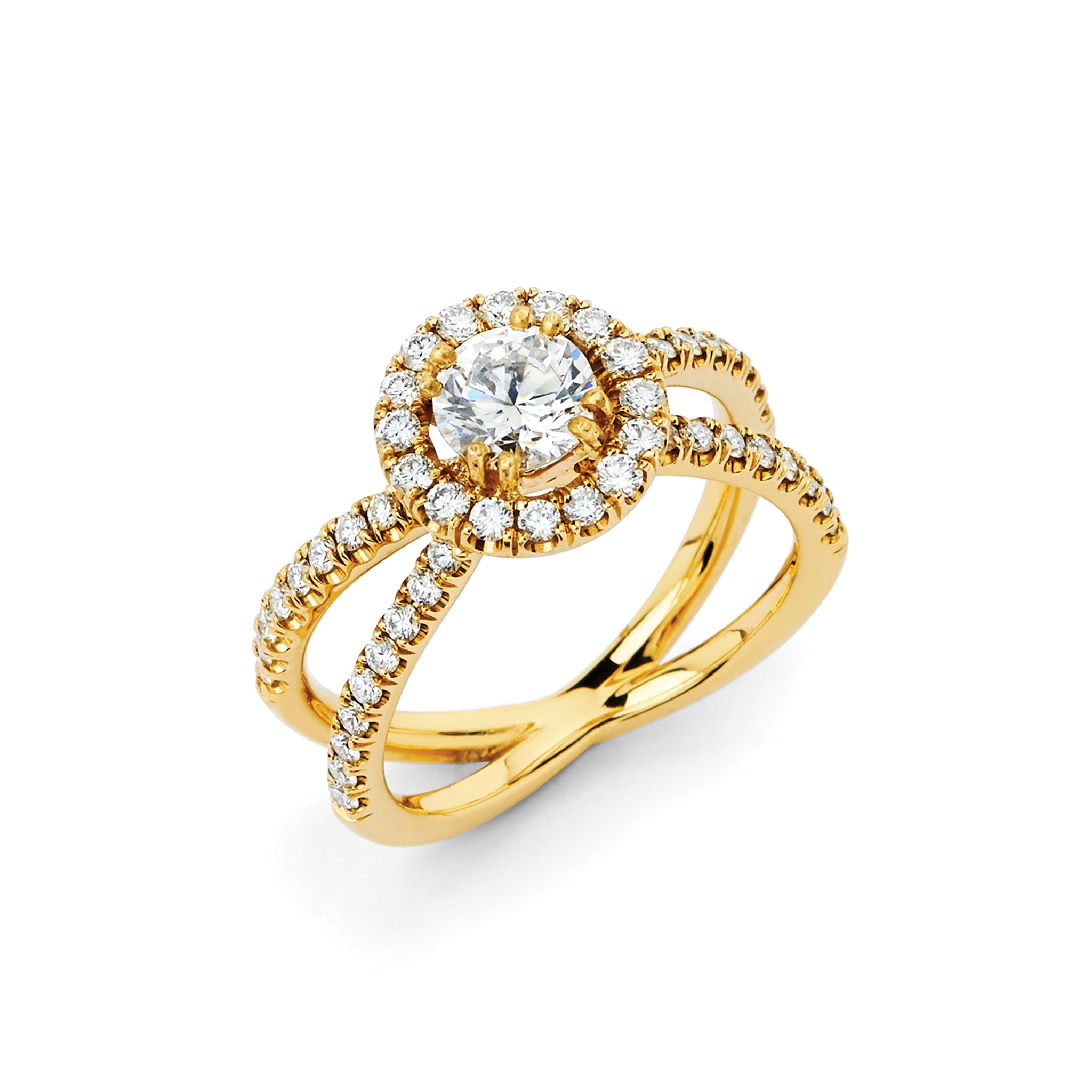 14K Solid Gold Halo Criss-Cross (.71ctw) Diamond Engagement Ring