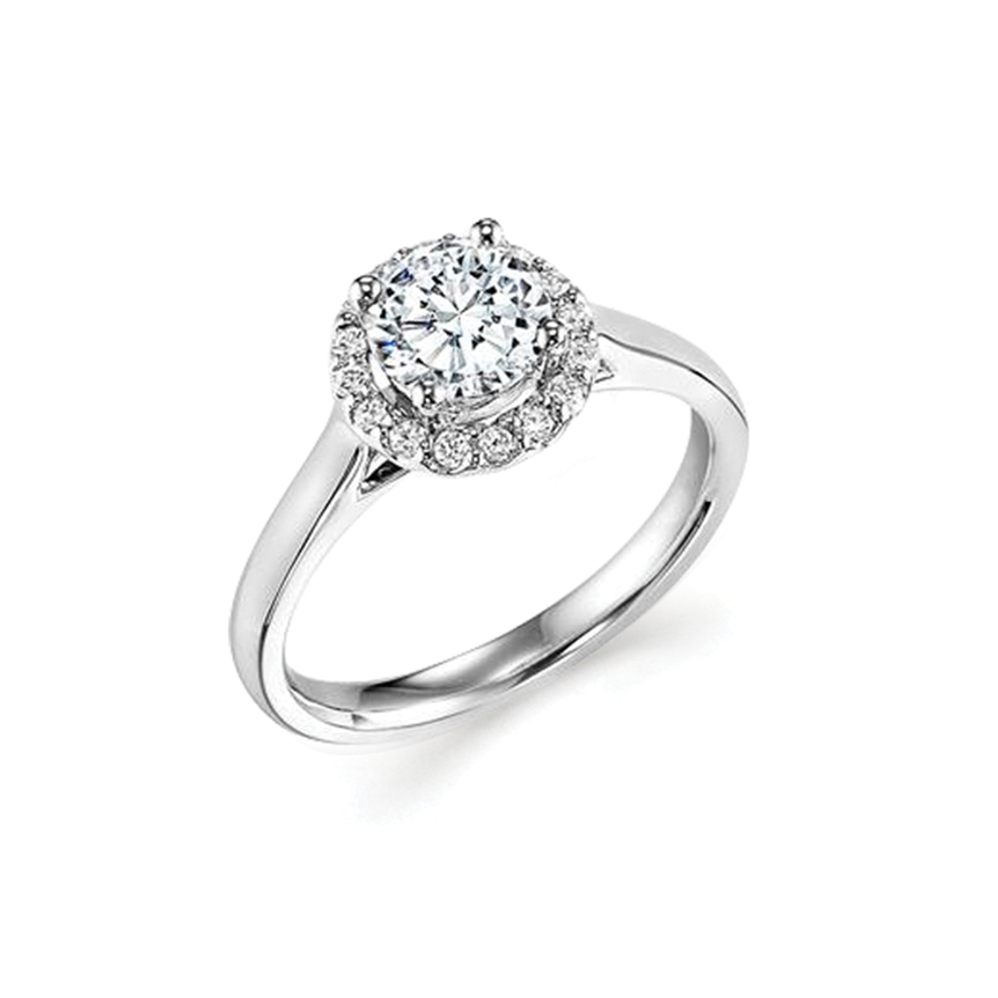 14K Solid White Gold (.16ctw) Diamond Halo Engagement Ring