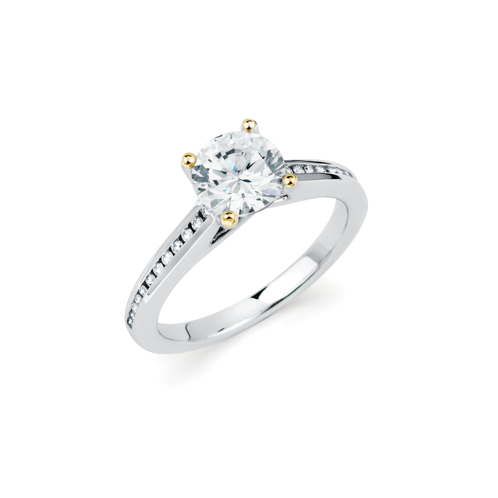 14K Solid Gold Solitaire (.14ctw) Diamond Engagement Ring with Side Stones