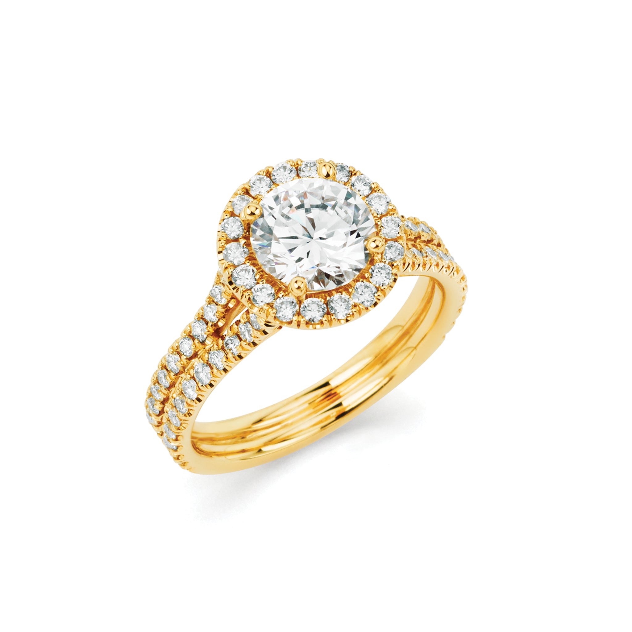 14K Solid Gold Round Halo (.75ctw) Diamond Engagement Ring with Side Stones