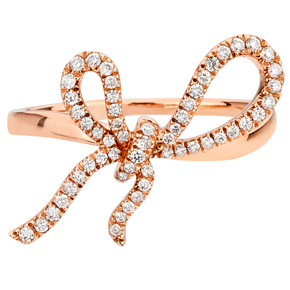 14K Solid Rose Gold (.25ctw) Diamond Bow Ring