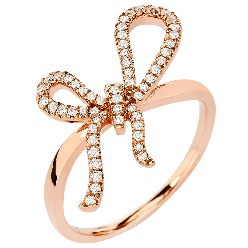 14K Solid Rose Gold (.25ctw) Diamond Bow Ring