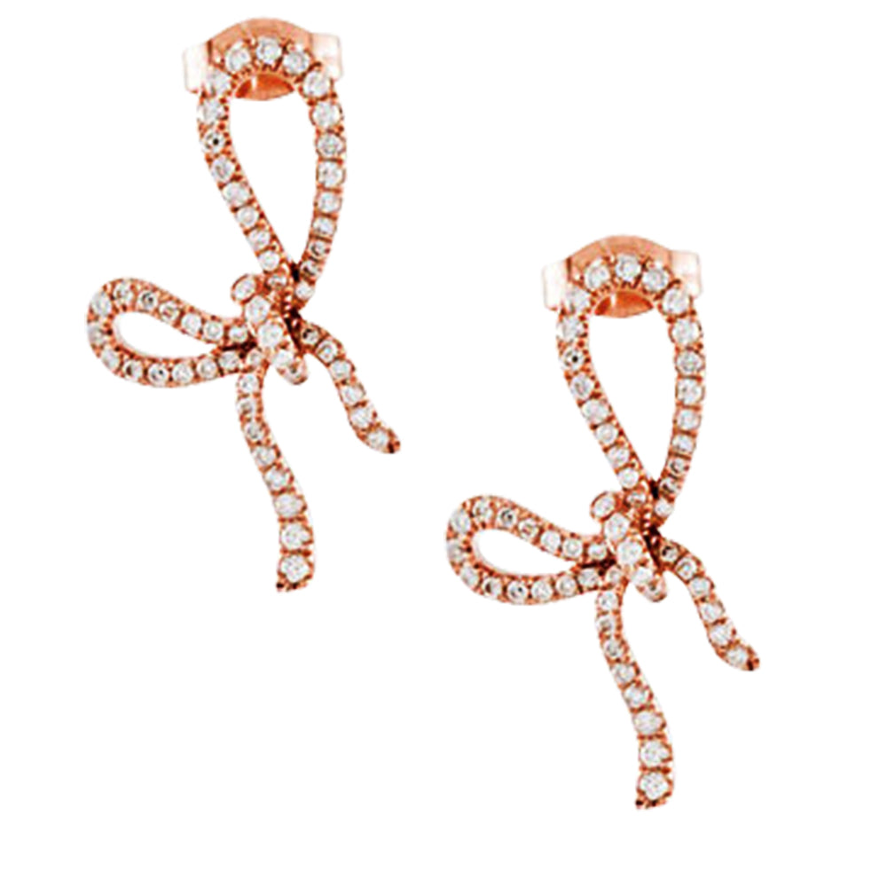 14K Solid Rose Gold (.5ctw) Diamond Bow Earrings