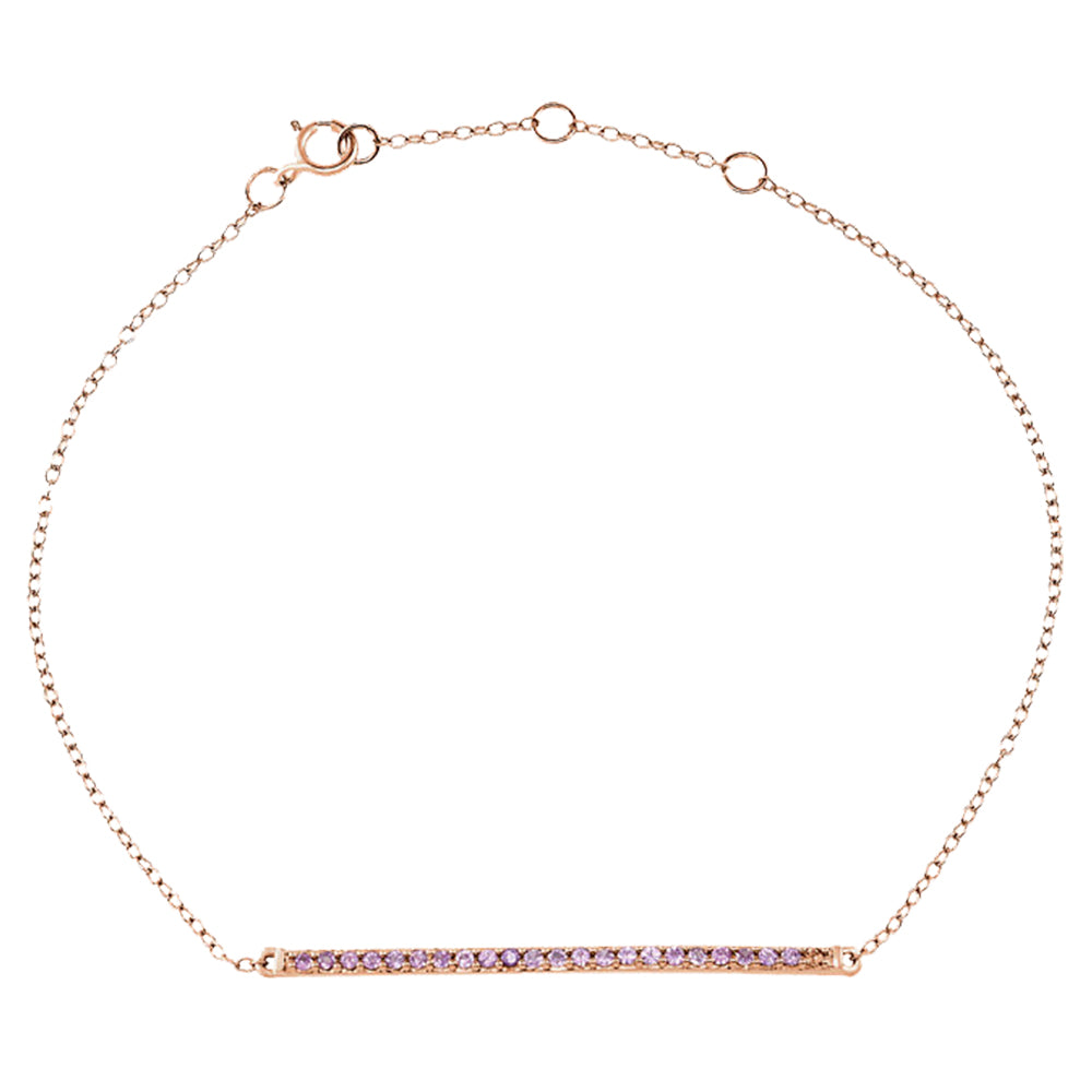 14K Solid Rose Gold Bar Bracelet with Pink (1.6 ctw) Sapphires