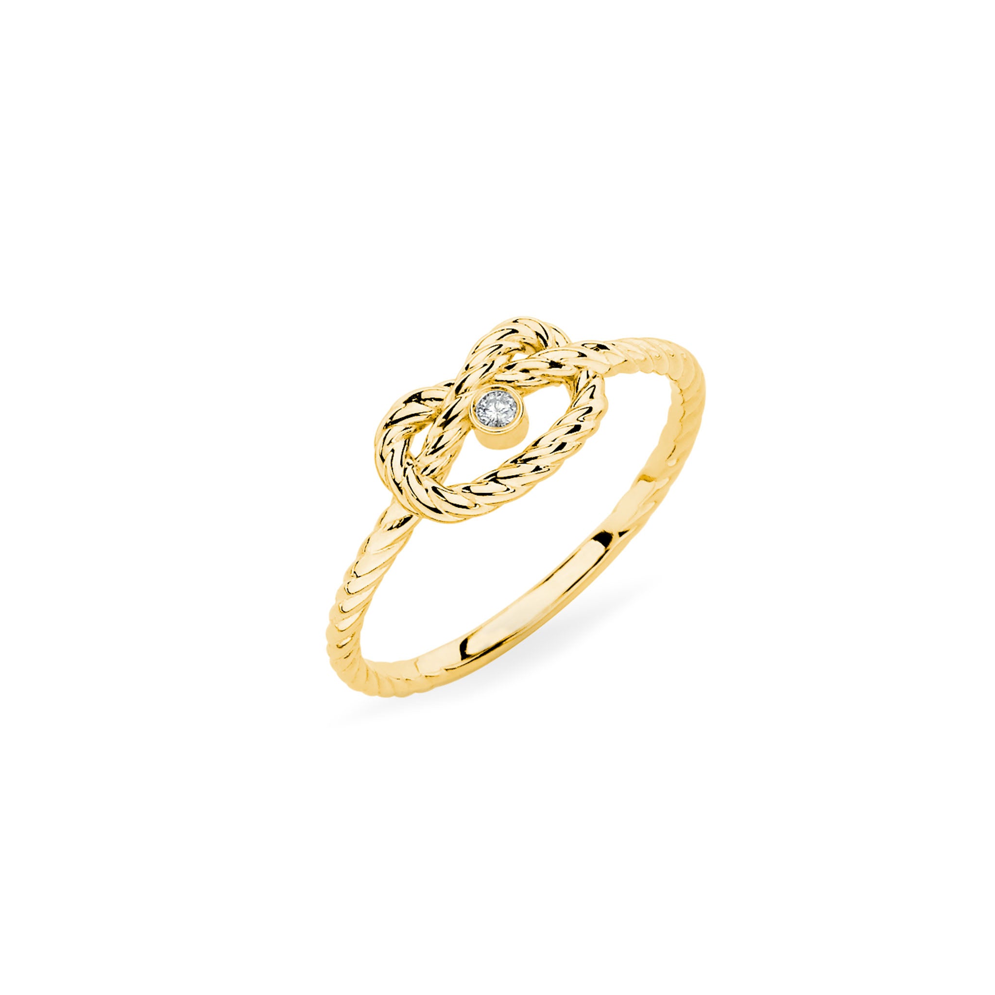 14K Solid Gold (0.03 ctw) Diamond Knot Ring