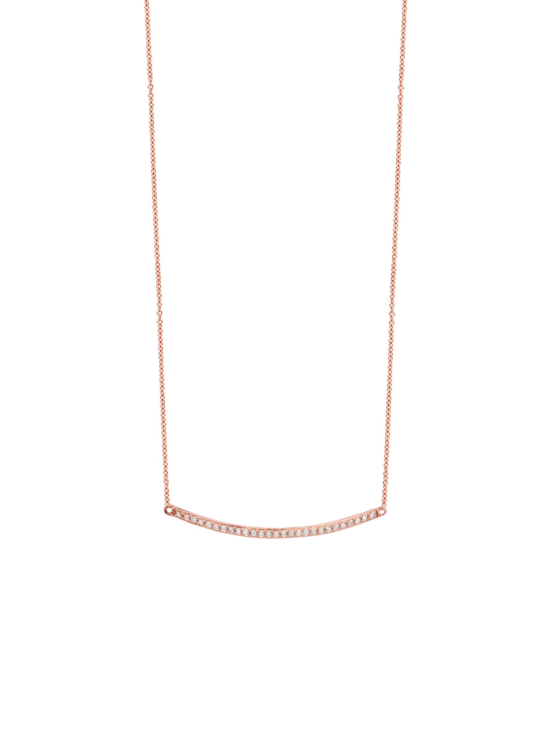 14K Solid Rose Gold Curved Bar (.17ctw) Diamond Necklace