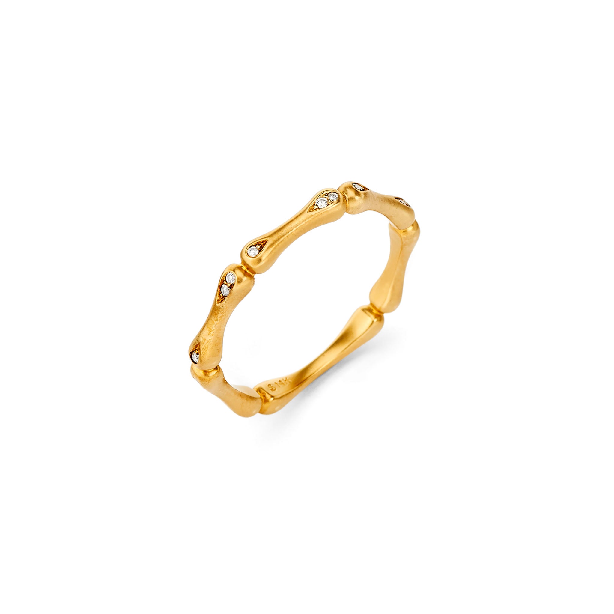 14K Solid Gold (0.06ctw) Diamond Bone Ring