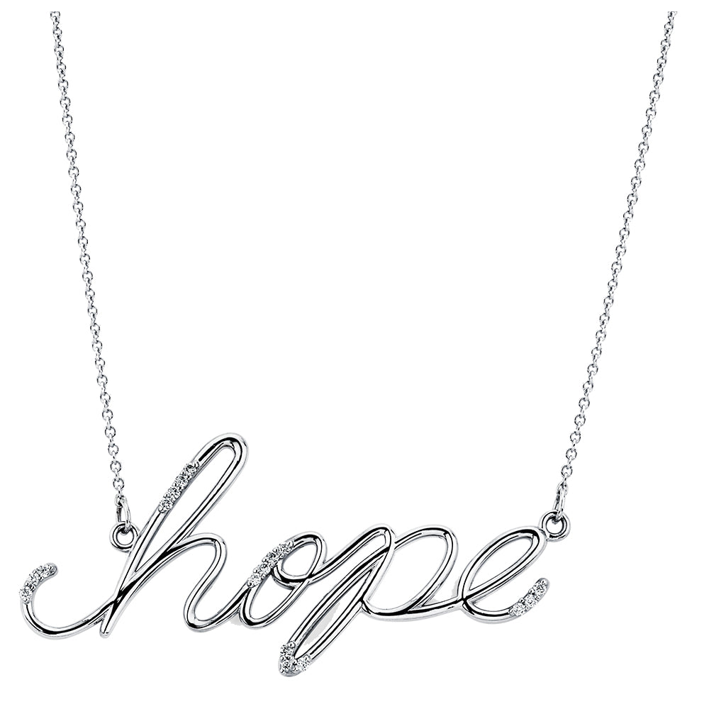 14K Solid White Gold "Hope" Necklace with White (.20ctw) Diamonds