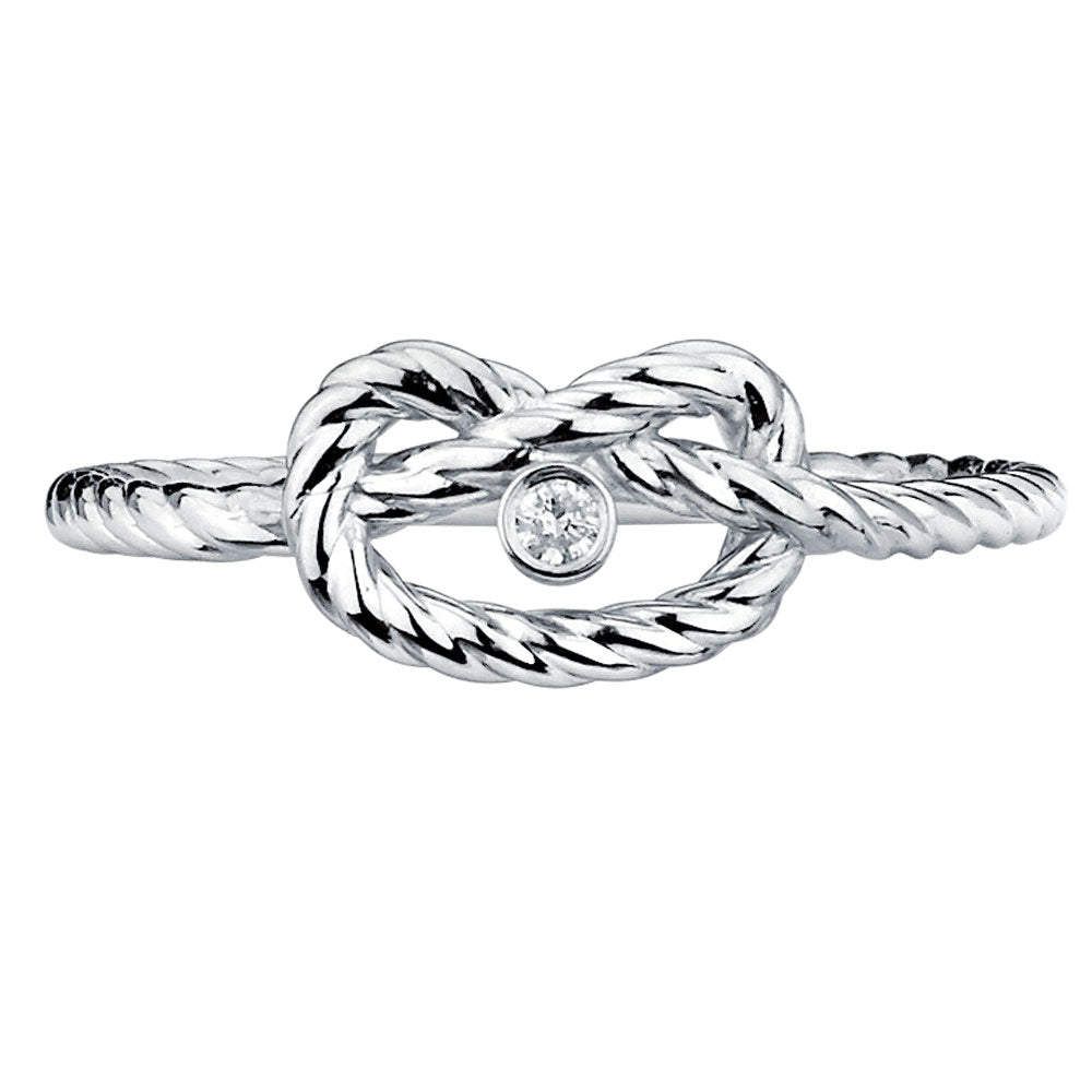 14K Solid White Gold (.025ctw) Diamond Knot Ring