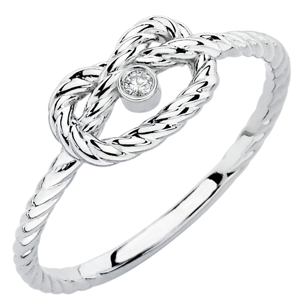 14K Solid White Gold (.025ctw) Diamond Knot Ring