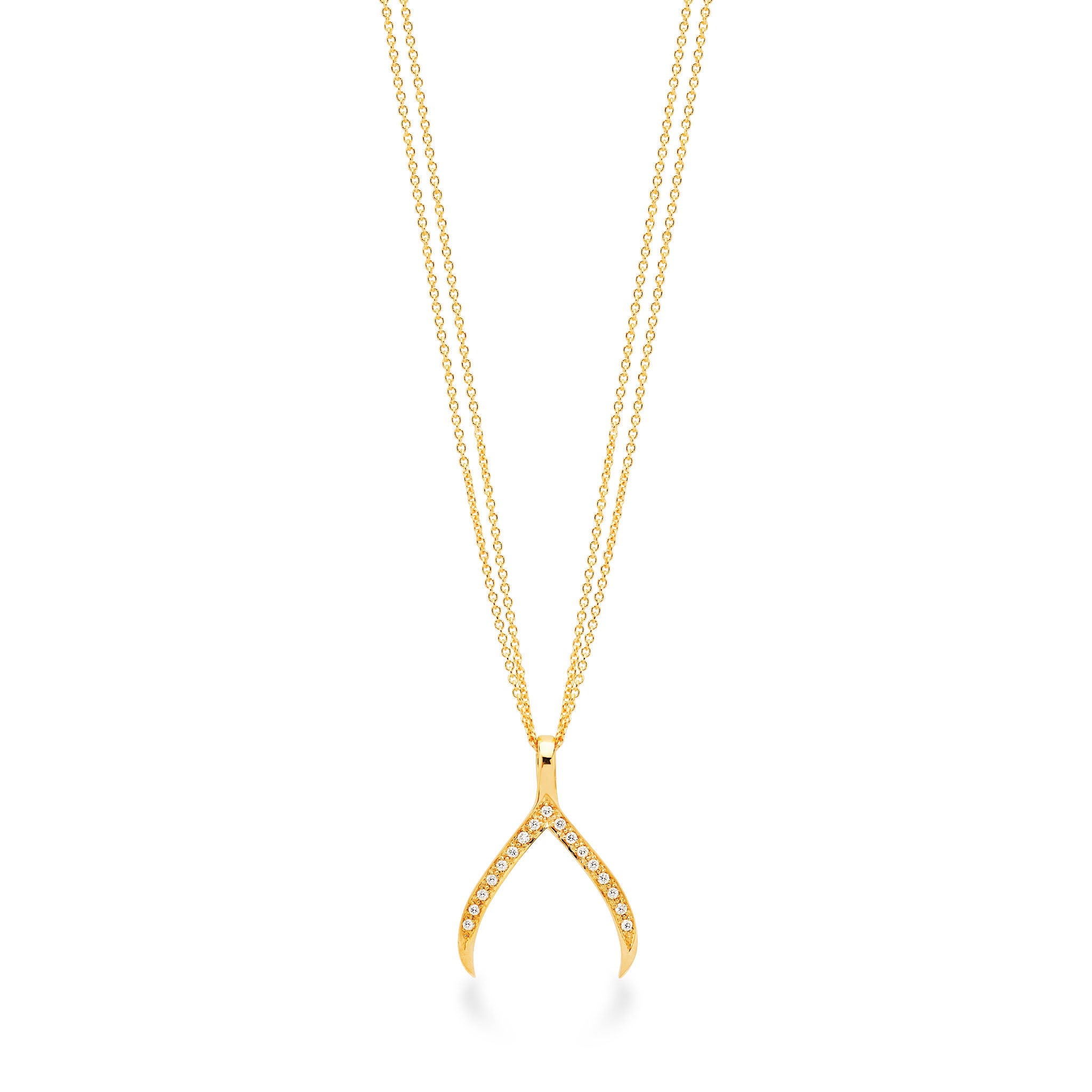 14K Solid Gold (.17ctw) Diamond Wishbone Necklace