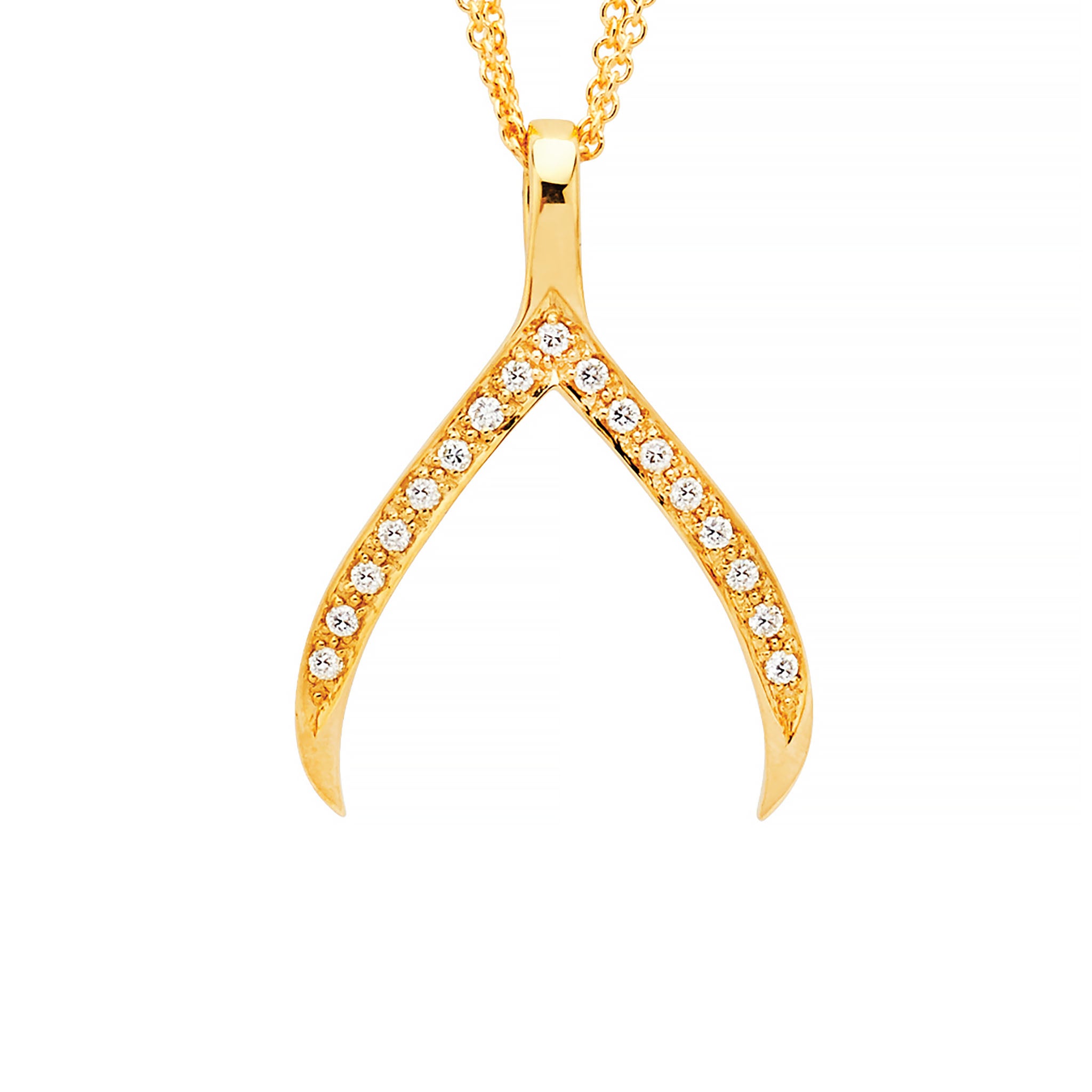 14K Solid Gold (.17ctw) Diamond Wishbone Necklace