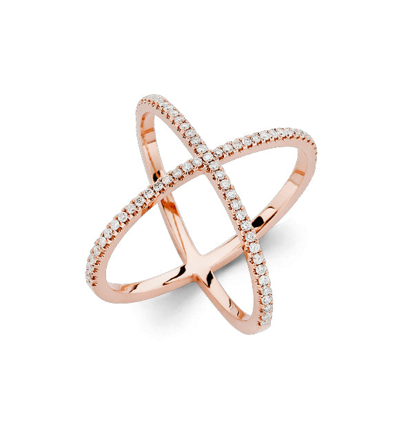 14K Solid Rose Gold (.44ctw) Diamond "X" Ring