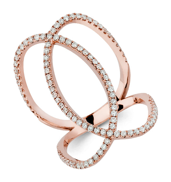 14K Solid Rose Gold Trendy (.89ctw) Diamond Infinity Ring