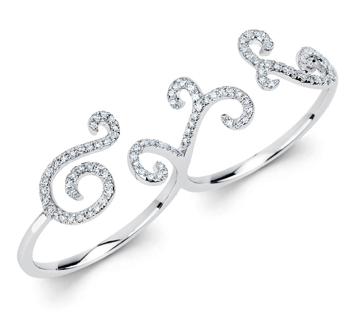 14K Solid White Gold Two Finger Swirl (.28ctw) Diamond Ring