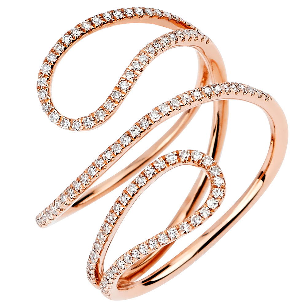 14K Solid Rose Gold Trendy Looping (.32ctw) Diamond Ring