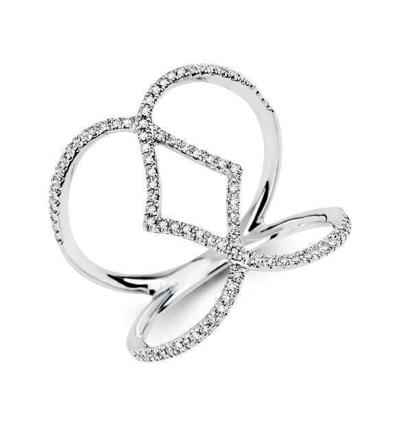 14K Solid White Gold Open Cut (.21ctw) Diamond Shape Diamond Ring