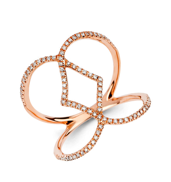 14K Solid Rose Gold Open Cut (.21ctw) Diamond Shape Ring