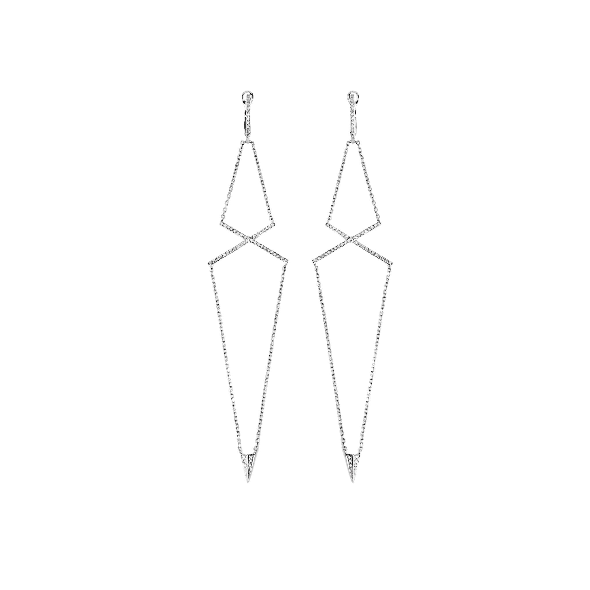 14K Solid White Gold (0.34ctw) Diamond Long "X" Earrings