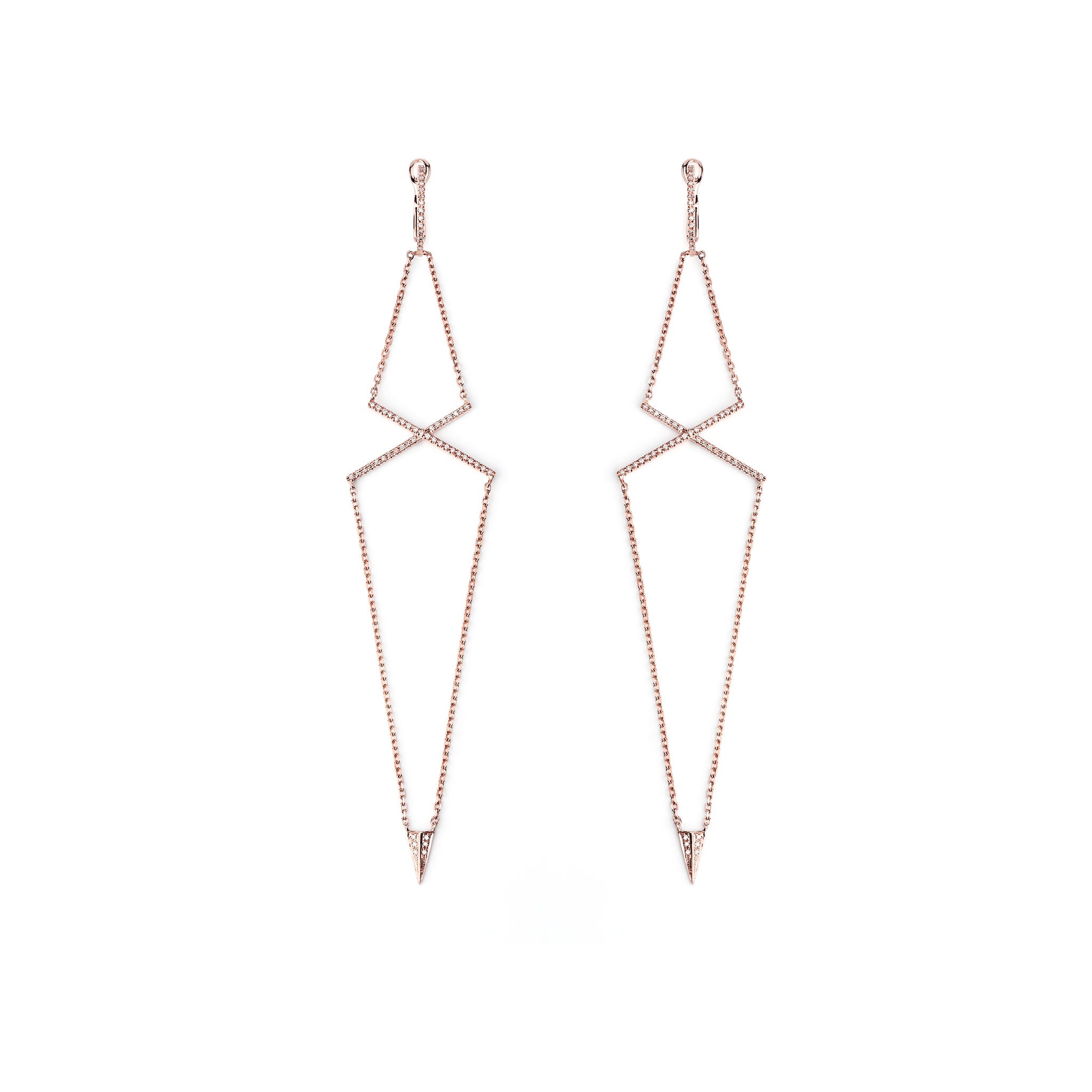 14K Solid Gold (0.34ctw) Diamond Long "X" Earrings