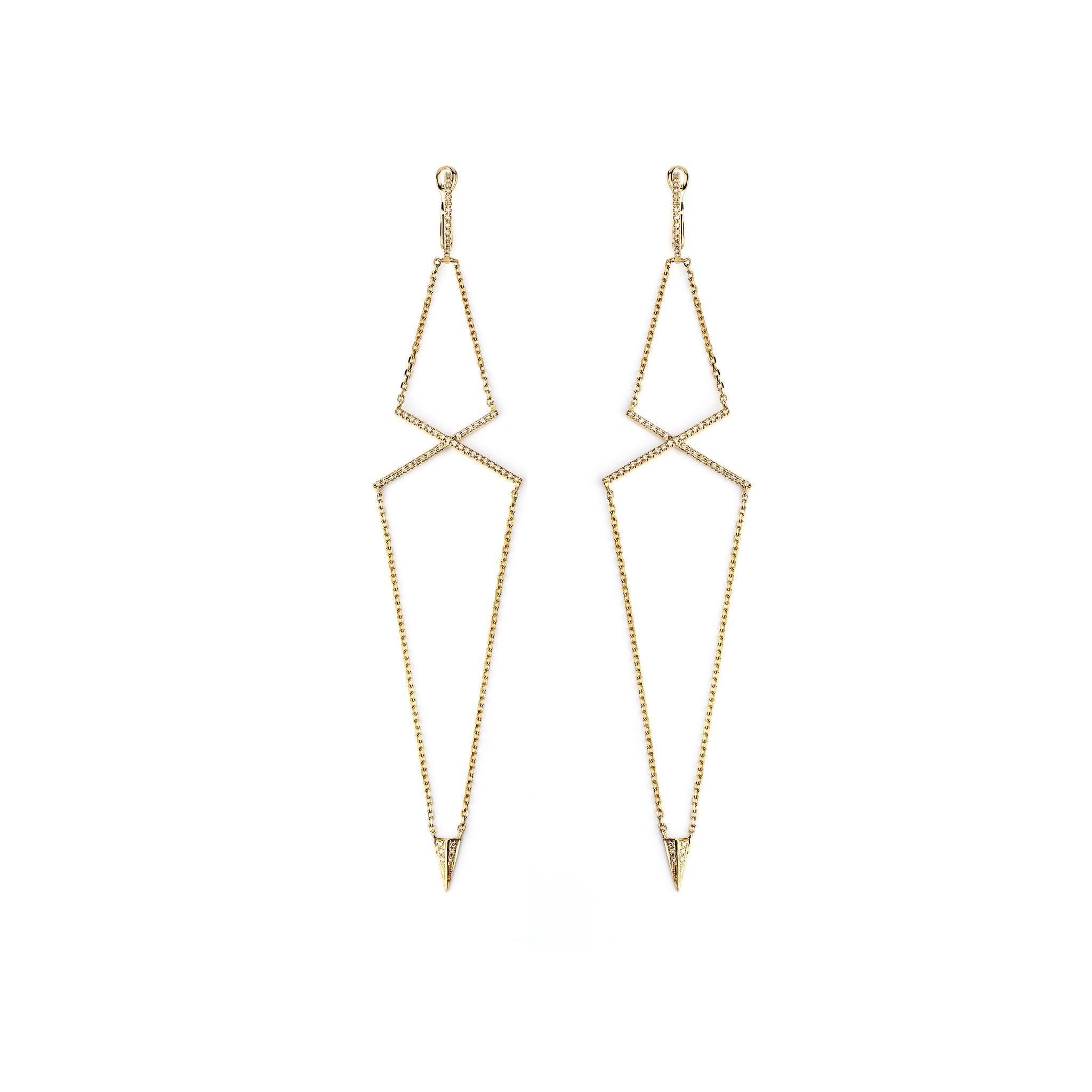 14K Solid Gold (0.34ctw) Diamond Long "X" Earrings