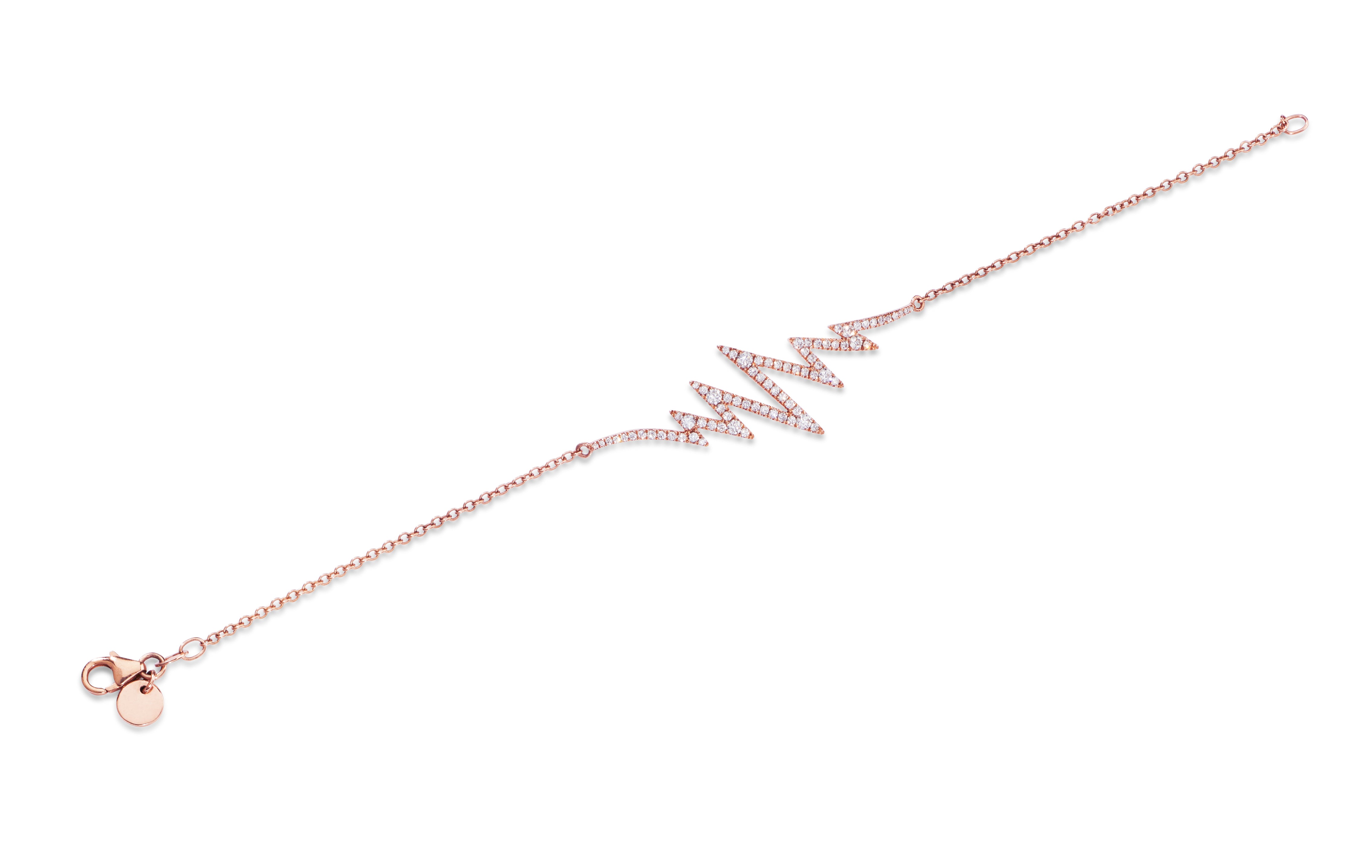 14K Solid Rose Gold Lightning Motif (.62ctw) Diamond Pave Bracelet