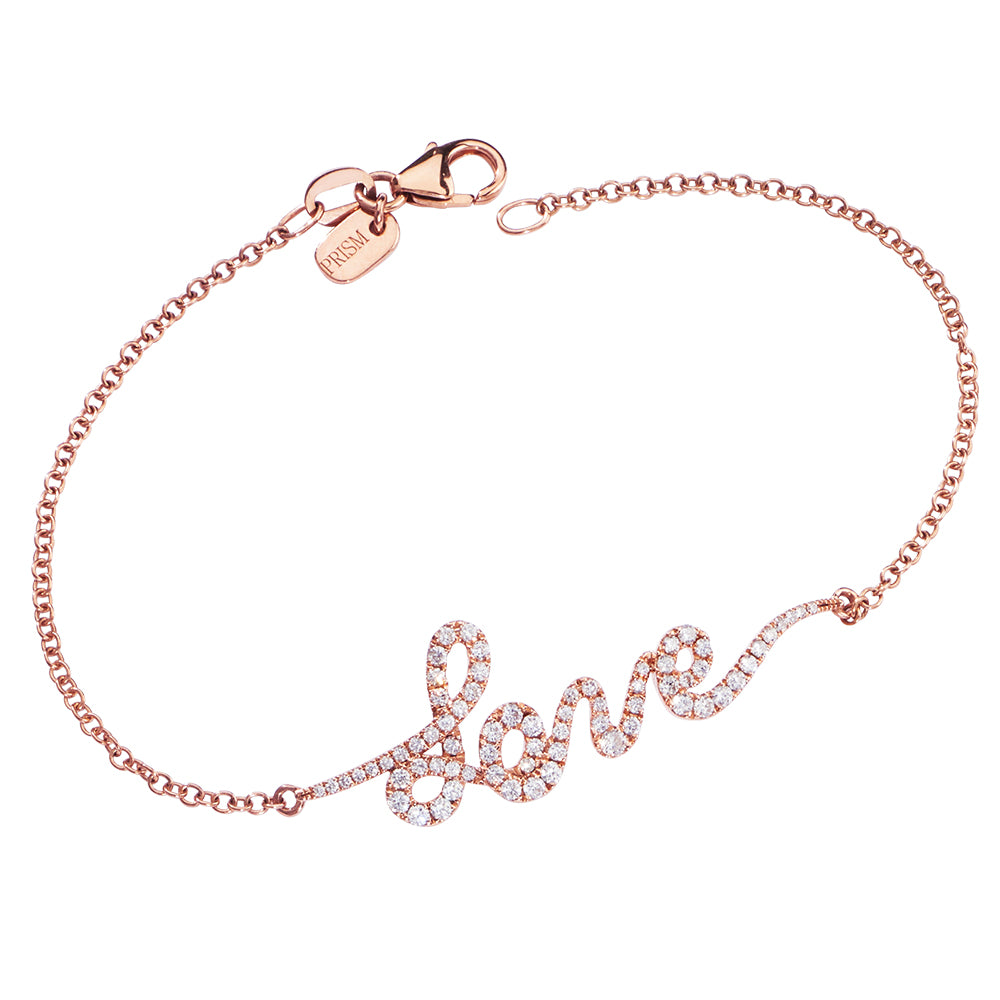 14K Solid Rose Gold (.51ctw) Diamond "Love" Pave Bracelet