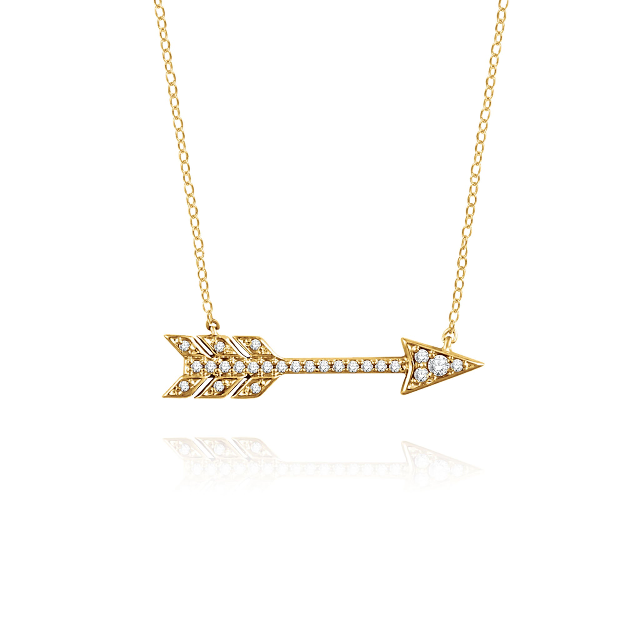 14K Solid Gold (.1ctw) Diamond Arrow Necklace