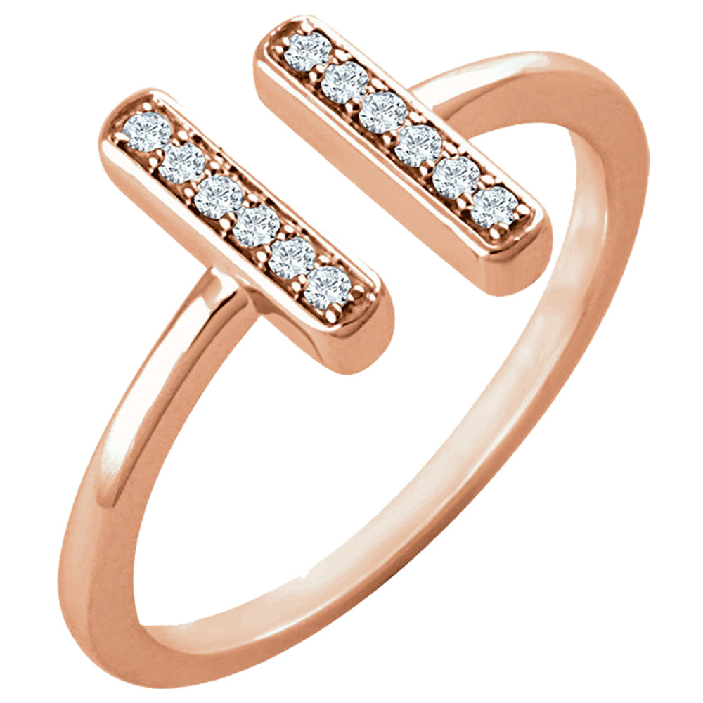 14K Solid Rose Gold Double Vertical Bar (.1ctw) Diamond Ring