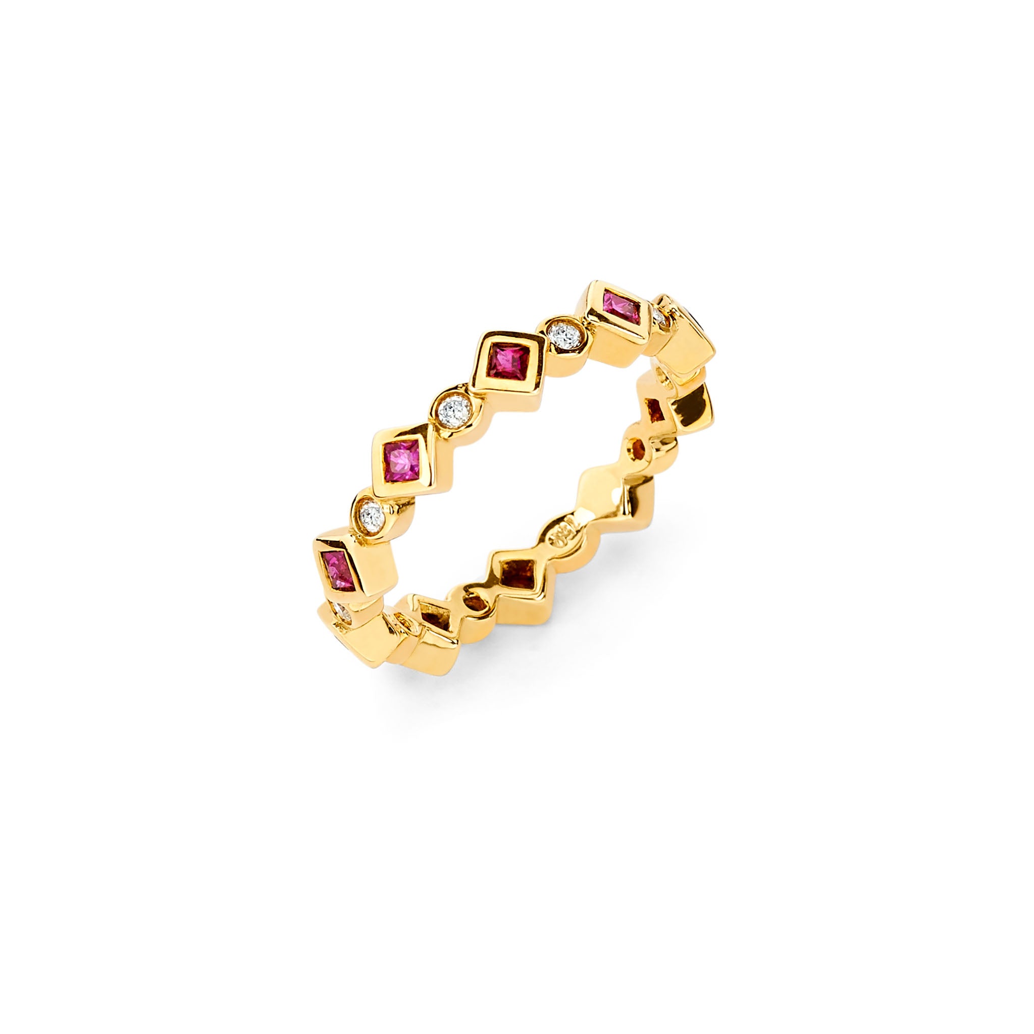 14K Solid Gold (.59ctw) Diamond and Ruby Pattern Ring