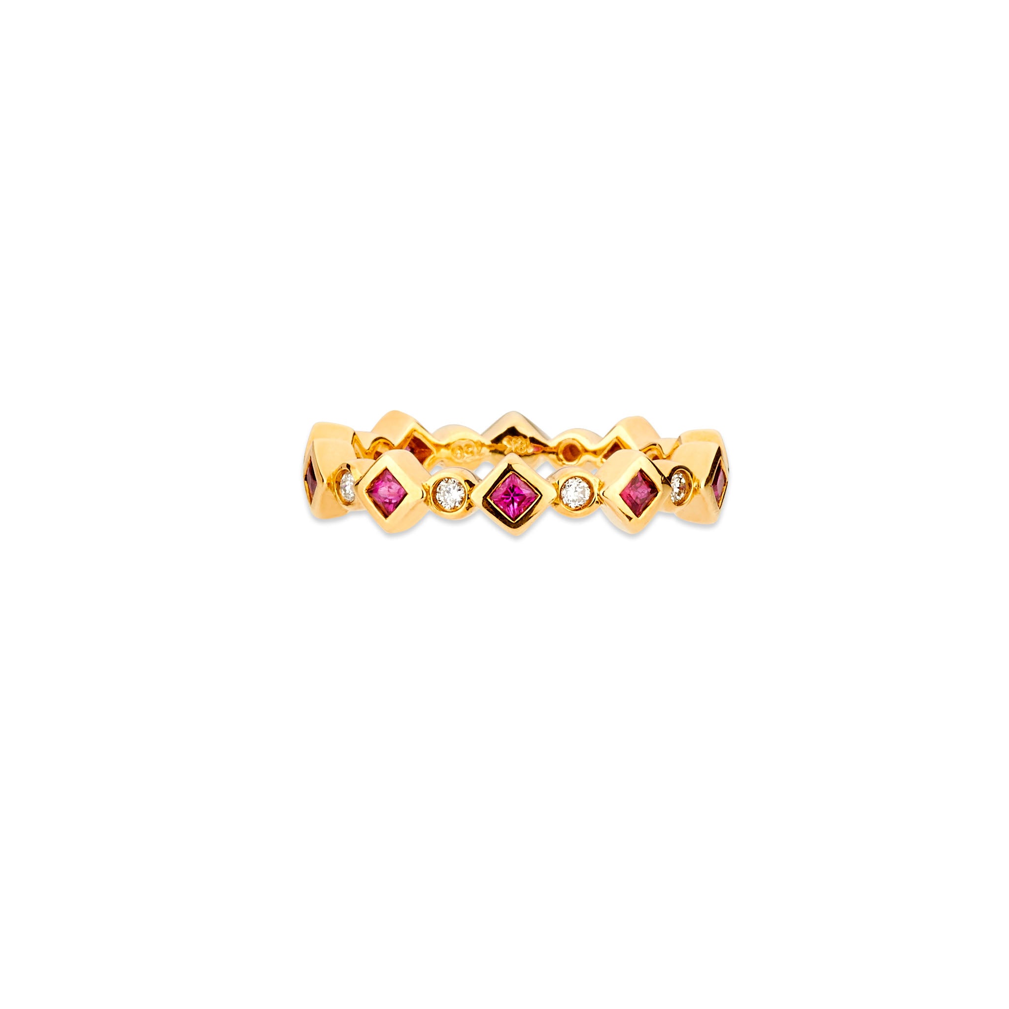 14K Solid Gold (.59ctw) Diamond and Ruby Pattern Ring