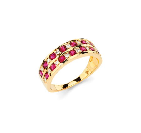 14K Solid Gold Double Lined (.91ctw) Ruby and  (.20ctw) Diamond Checker Pattern Ring