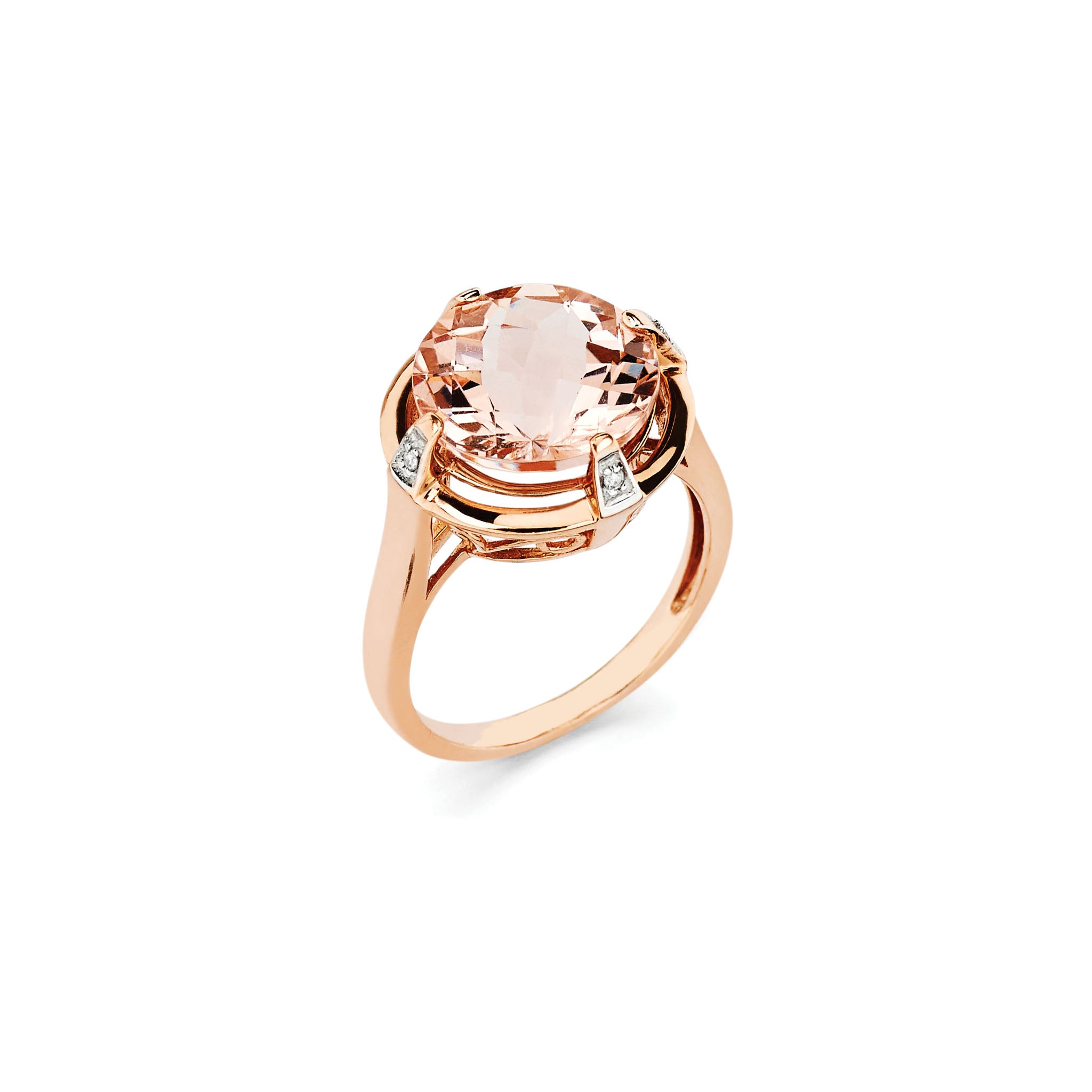 14K Solid Gold (.02ctw) Diamond and Morganite Ring