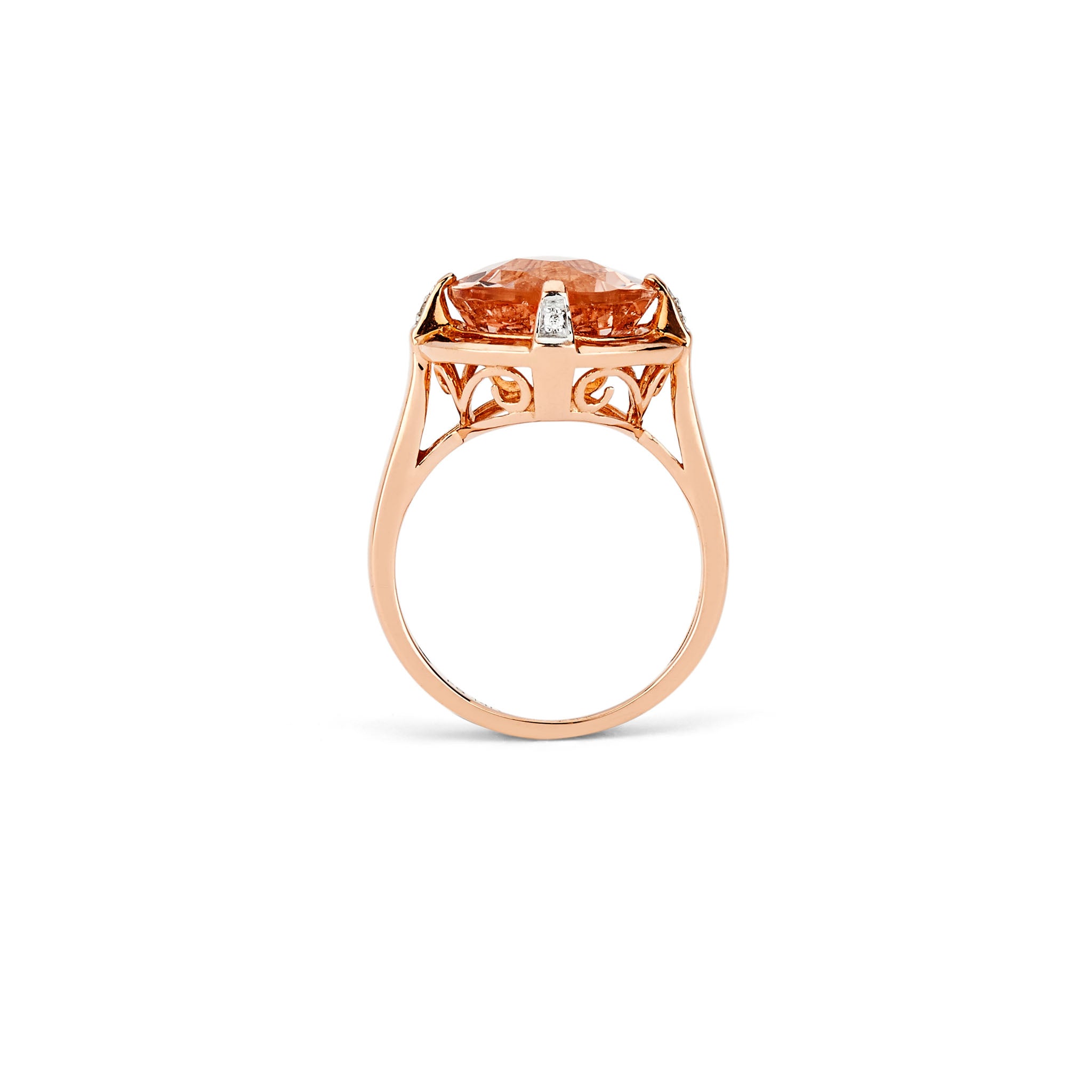 14K Solid Gold (.02ctw) Diamond and Morganite Ring