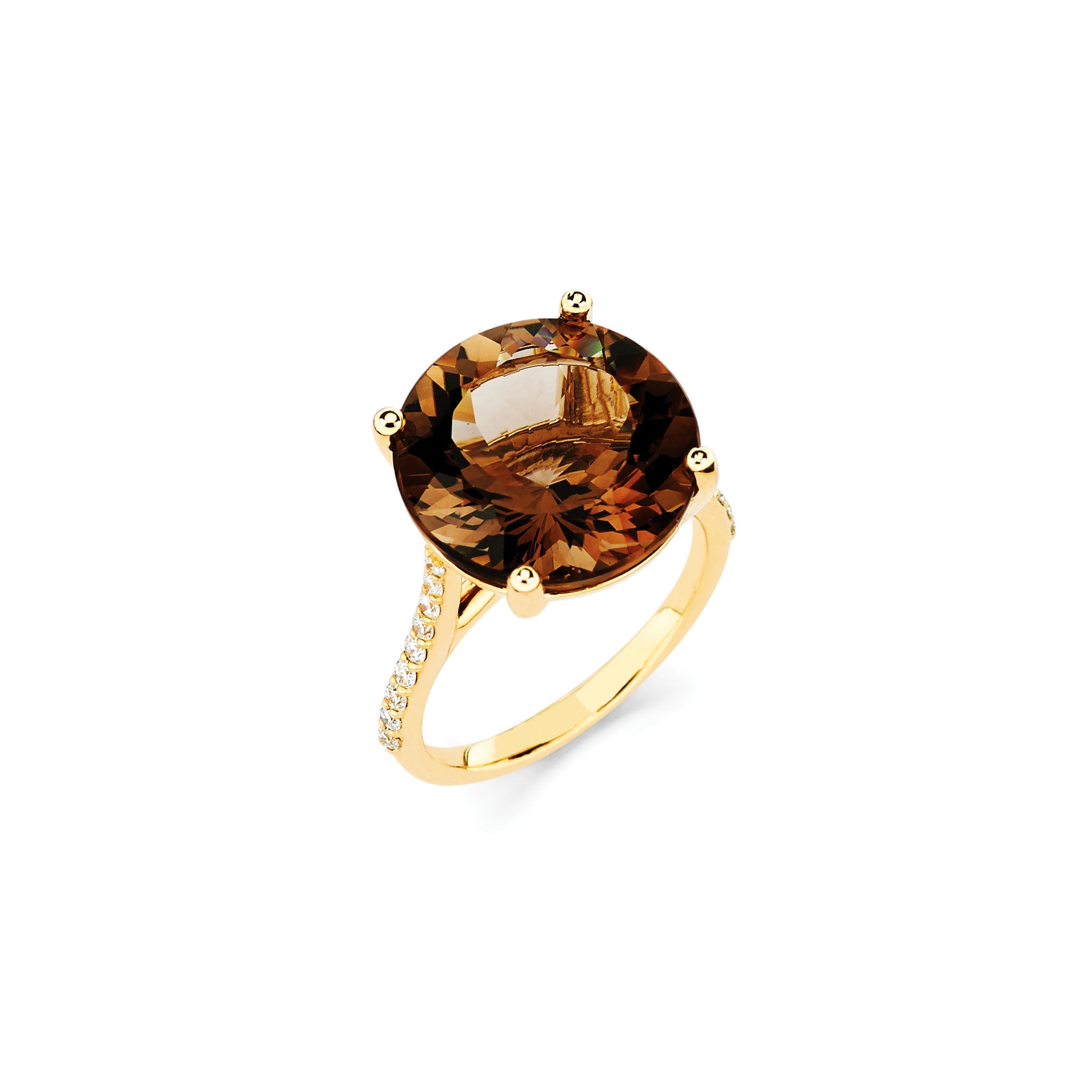 14K Solid Gold (.28ctw) Diamond and Smokey Quartz Ring