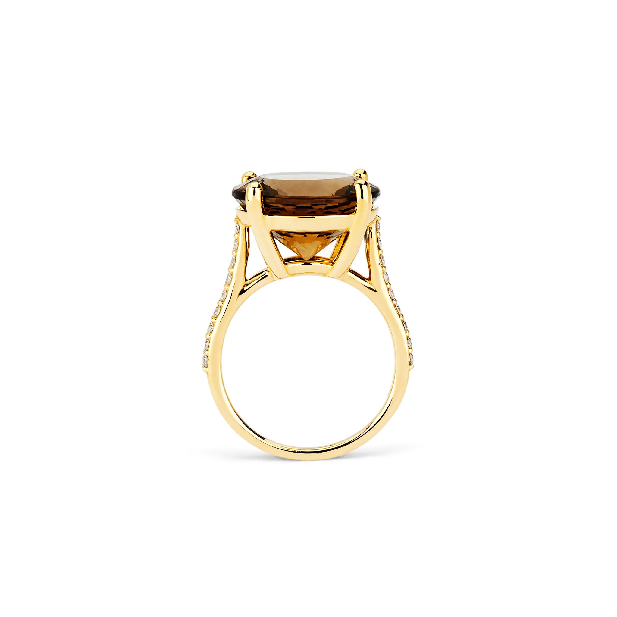 14K Solid Gold (.28ctw) Diamond and Smokey Quartz Ring